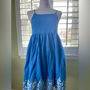 Blue Spaghetti Strap Kids Dress with Embroidery